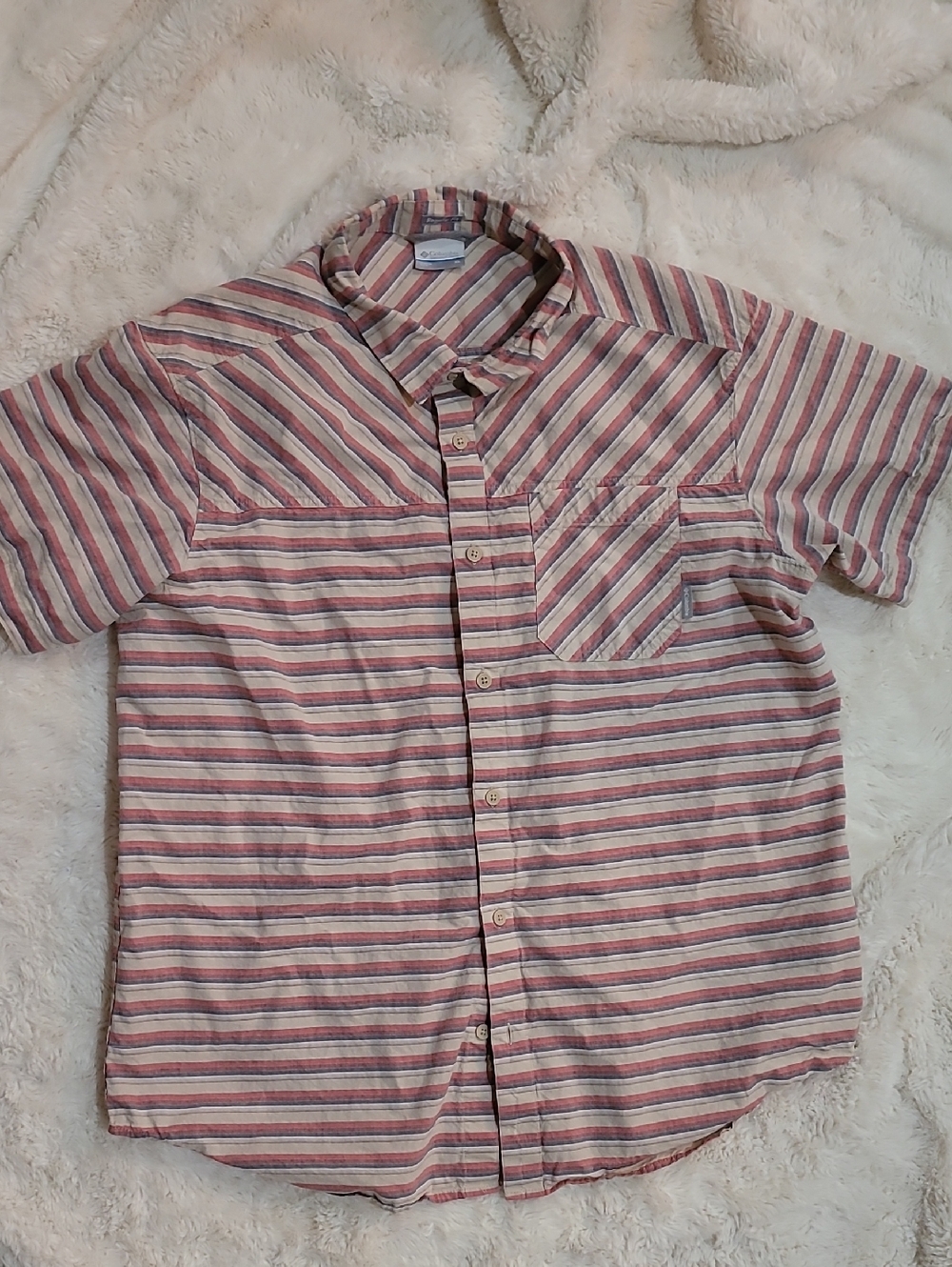 Columbia Striped Short-Sleeve Button-Up in Red & Blue